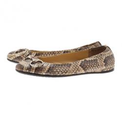 Pre Owned Gucci Beige Python Horsebit Ballet Flats Size 37.5