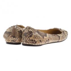 Pre Owned Gucci Beige Python Horsebit Ballet Flats Size 37.5