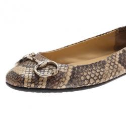 Pre Owned Gucci Beige Python Horsebit Ballet Flats Size 37.5