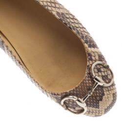 Pre Owned Gucci Beige Python Horsebit Ballet Flats Size 37.5