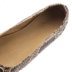 Pre Owned Gucci Beige Python Horsebit Ballet Flats Size 37.5