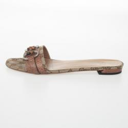 مملوكة مسبقًا Gucci Guccissima Bamboo Horsebit Kitty Flat Slides Size 36.5