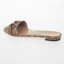 مملوكة مسبقًا Gucci Guccissima Bamboo Horsebit Kitty Flat Slides Size 36.5