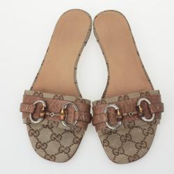 مملوكة مسبقًا Gucci Guccissima Bamboo Horsebit Kitty Flat Slides Size 36.5