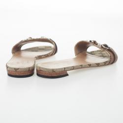 مملوكة مسبقًا Gucci Guccissima Bamboo Horsebit Kitty Flat Slides Size 36.5