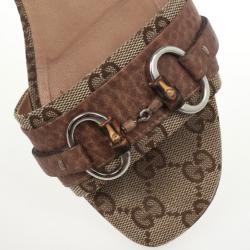 مملوكة مسبقًا Gucci Guccissima Bamboo Horsebit Kitty Flat Slides Size 36.5