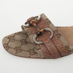 مملوكة مسبقًا Gucci Guccissima Bamboo Horsebit Kitty Flat Slides Size 36.5