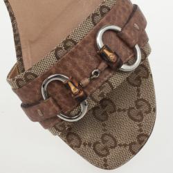 مملوكة مسبقًا Gucci Guccissima Bamboo Horsebit Kitty Flat Slides Size 36.5