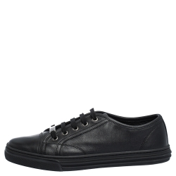 Gucci Black Leather Low Top Lace Up Sneakers Size 38