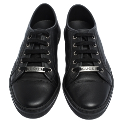 Gucci Black Leather Low Top Lace Up Sneakers Size 38