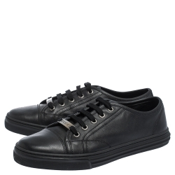 Gucci Black Leather Low Top Lace Up Sneakers Size 38