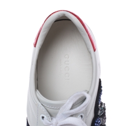 Gucci White Leather Crystal Embellished Snake Python Trim Web Detail Ace Low Top Sneakers Size 37.5
