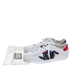 Gucci White Leather Crystal Embellished Snake Python Trim Web Detail Ace Low Top Sneakers Size 37.5