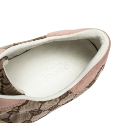 Pre Owned Gucci Beige GG Monogram Canvas and Pink Suede Web Lace Up Sneakers Size 40