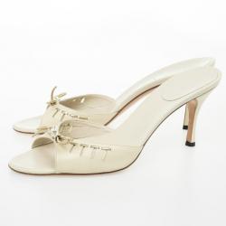 Pre Owned Gucci Beige Bamboo Bow Slides Size 40