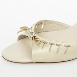 Pre Owned Gucci Beige Bamboo Bow Slides Size 40