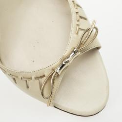 Pre Owned Gucci Beige Bamboo Bow Slides Size 40