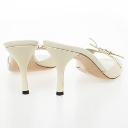 Pre Owned Gucci Beige Bamboo Bow Slides Size 40