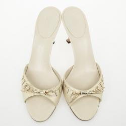 Pre Owned Gucci Beige Bamboo Bow Slides Size 40