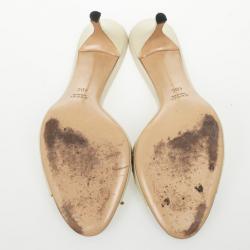 Pre Owned Gucci Beige Bamboo Bow Slides Size 40