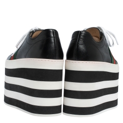 مملوكة مسبقًا حذاء رياضي غوتشي بيغي جلد أسود نعل سميك مزين ويب مقاس 39