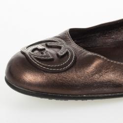 Pre Owned Gucci GG Logo Metallic Royal Ballet Flats Size 39