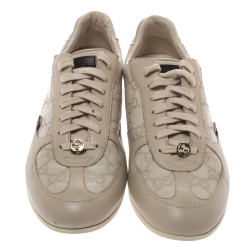Pre Owned Gucci Ivory Leather Guccissima Low Top Sneakers Size 40 