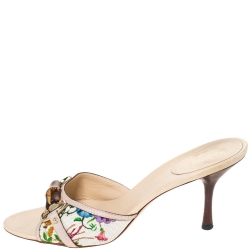 Pre Owned Gucci Multicolor Floral Canvas Bamboo Horsebit Slides Size 40