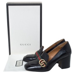 Pre Owned Gucci Black Leather Peyton Loafer Pumps Size 39