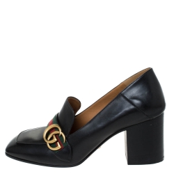 Pre Owned Gucci Black Leather Peyton Loafer Pumps Size 39