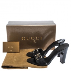 مملوكة مسبقًا Gucci Black GG Canvas Horsebit Slide Sandals Size 37.5