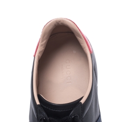 Gucci Black Leather Ace Web Bee Low Top Lace Up Sneakers Size 38.5
