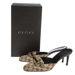 Pre Owned صندل سلايد غوتشي هورسبيت كانفاس بيج و أبنوسي مقاس 40