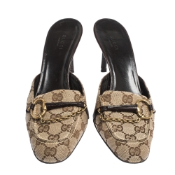 Pre Owned صندل سلايد غوتشي هورسبيت كانفاس بيج و أبنوسي مقاس 40