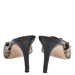 Pre Owned صندل سلايد غوتشي هورسبيت كانفاس بيج و أبنوسي مقاس 40