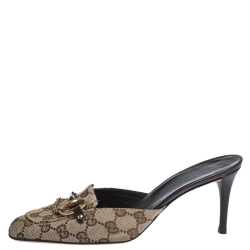 Pre Owned صندل سلايد غوتشي هورسبيت كانفاس بيج و أبنوسي مقاس 40