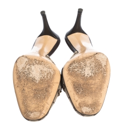 Pre Owned صندل سلايد غوتشي هورسبيت كانفاس بيج و أبنوسي مقاس 40