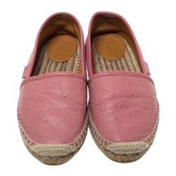 Pre Owned Gucci Pink Guccissima Leather Espadrille Flats Size 38.5