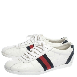 Pre Owned Gucci White Guccissima Leather Web Detail Low Top Sneakers Size 37.5