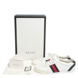 Pre Owned Gucci White Guccissima Leather Web Detail Low Top Sneakers Size 37.5