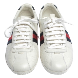 Pre Owned Gucci White Guccissima Leather Web Detail Low Top Sneakers Size 37.5