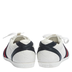 Pre Owned Gucci White Guccissima Leather Web Detail Low Top Sneakers Size 37.5