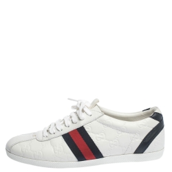 Pre Owned Gucci White Guccissima Leather Web Detail Low Top Sneakers Size 37.5