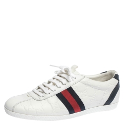 Pre Owned Gucci White Guccissima Leather Web Detail Low Top Sneakers Size 37.5