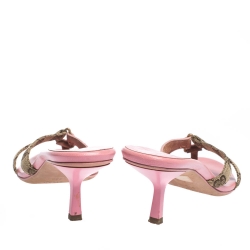 Pre Owned صندل غوتشي كانفاس و جلد وردي وبيج بسيور مقاس 38