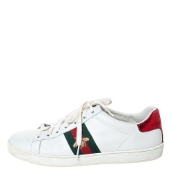 Gucci White Leather Ace Embroidered Bee Low Top Sneakers Size 38.5
