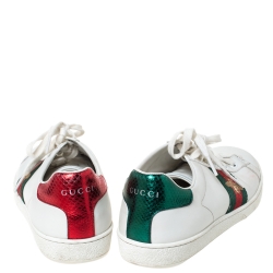 Gucci White Leather Ace Embroidered Bee Low Top Sneakers Size 38.5