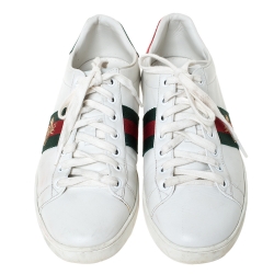 Gucci White Leather Ace Embroidered Bee Low Top Sneakers Size 38.5