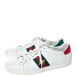 Gucci White Leather Ace Embroidered Bee Low Top Sneakers Size 38.5