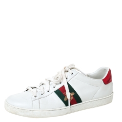 Gucci White Leather Ace Embroidered Bee Low Top Sneakers Size 38.5